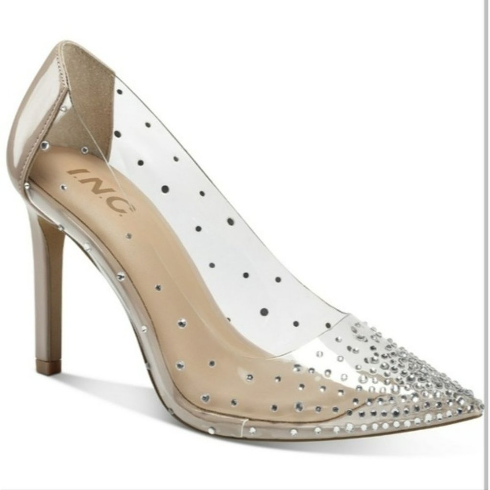 INC International Concepts Katey Clear Vinyl Pumps Silver Bling -6.5 - Picture 1 of 8